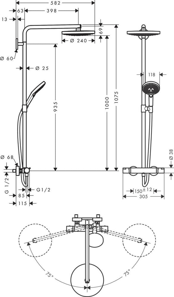 
                  
                    hansgrohe 漢斯格雅 Raindance Select S 雙色 恆溫 頂灑 淋浴龍頭組 27129
                  
                