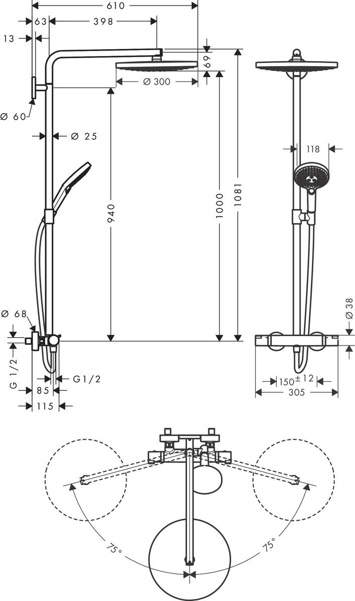 
                  
                    hansgrohe 漢斯格雅 Raindance Select S 雙色 恆溫 頂灑 淋浴龍頭組 27133
                  
                