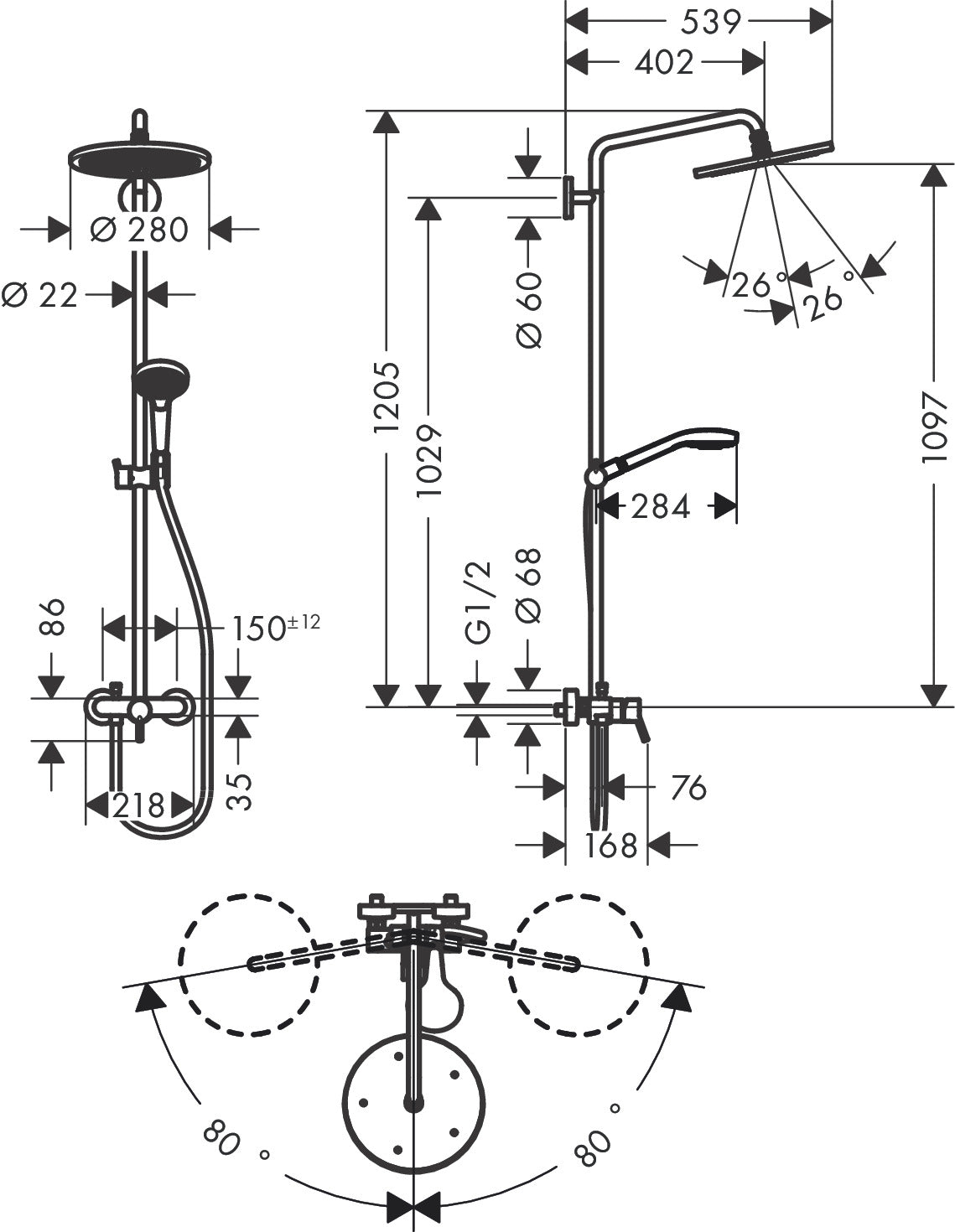 
                  
                    hansgrohe 漢斯格雅 Croma Select S 恆溫 頂灑 淋浴龍頭組 26891
                  
                