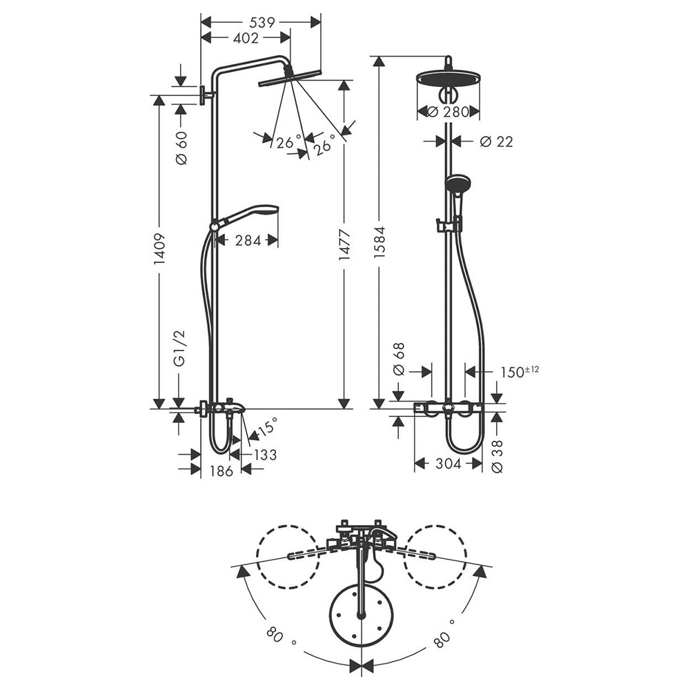 
                  
                    hansgrohe 漢斯格雅 Croma Select S 恆溫 頂灑 淋浴浴缸龍頭組 26792
                  
                