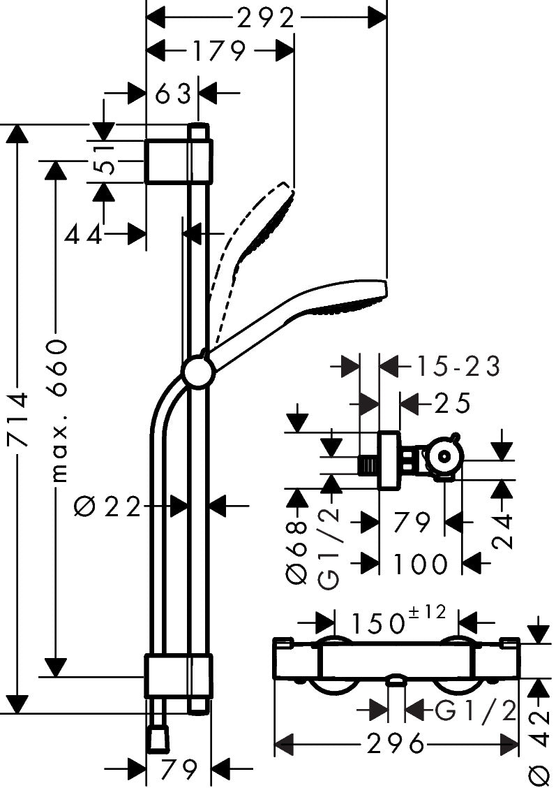 
                  
                    hansgrohe 漢斯格雅 Croma Select S 恆溫 淋浴龍頭 滑桿組 27833
                  
                