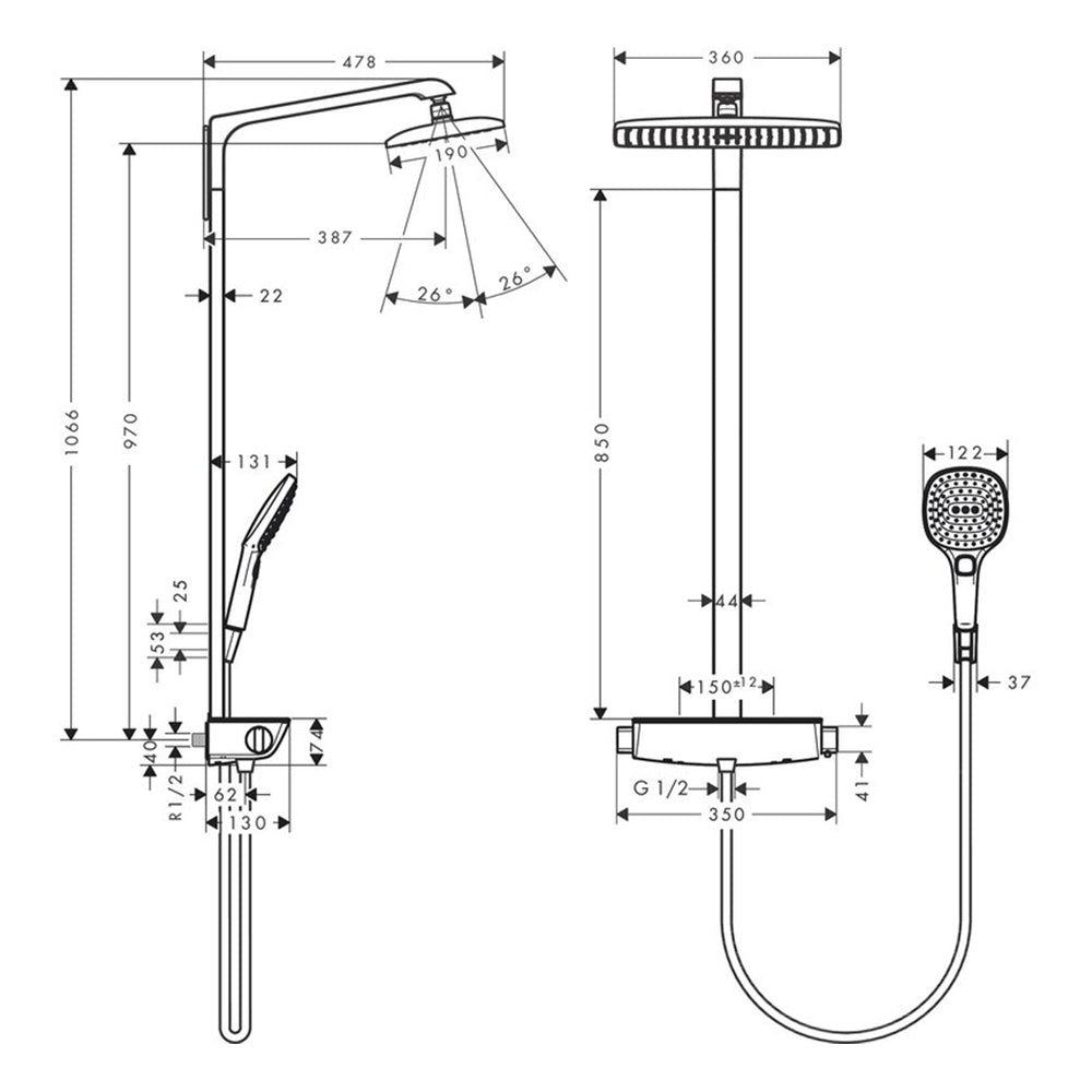 
                  
                    hansgrohe 漢斯格雅 Raindance E 雙色 恆溫 頂灑 淋浴置物架組 27112
                  
                