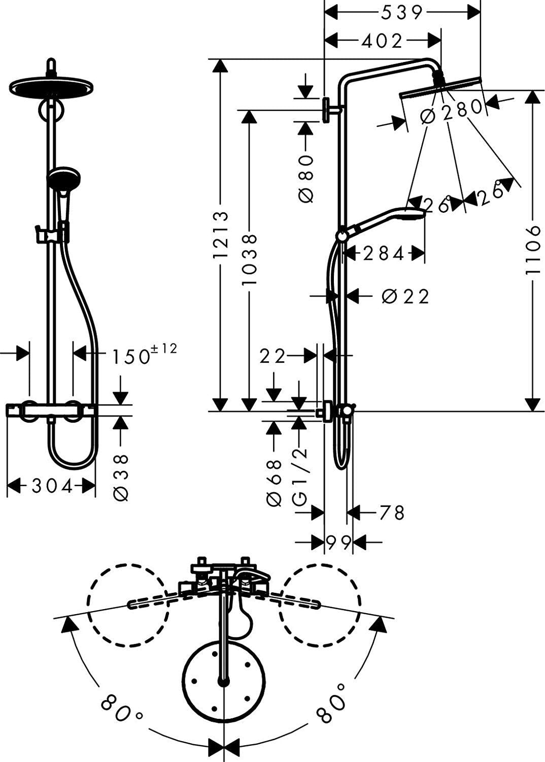 
                  
                    hansgrohe 漢斯格雅 Croma Select S 恆溫 頂灑 淋浴龍頭組 26790
                  
                