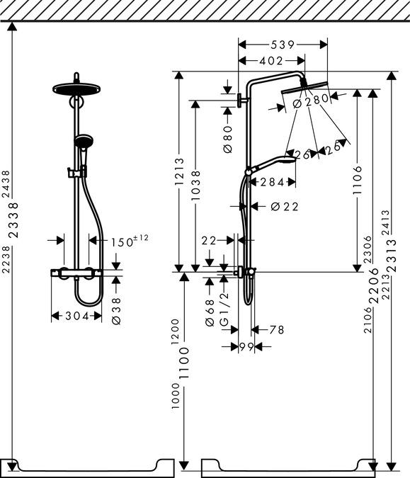 
                  
                    hansgrohe 漢斯格雅 Croma Select S 恆溫 頂灑 淋浴龍頭組 26790
                  
                